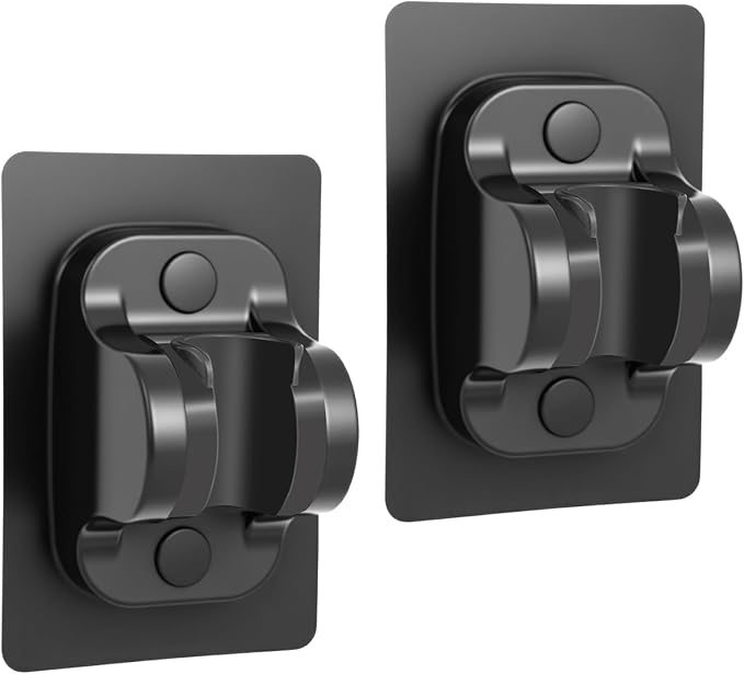 2Pcs Strong Adjustable Shower Head Holder Adhesive- Wall Mounted Heavy Duty Shower Head Shelf Bracket, Plastic Bracket Stick on Wall, ABS- Shower Holder, Convenient for Womon and Child(Matte Black)