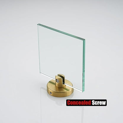 JQK Small Floating Glass Shelves Gold, 4 Inch Display Ledges for Wall, Mini Decor, Living Room Bedroom Bathroom, Tempered Glass Shower Storage, 2 Pack, TGS101L4-BG-P2