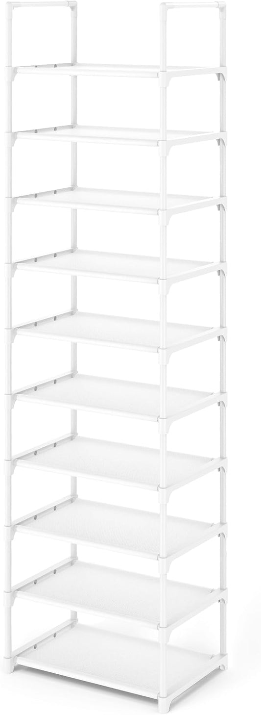 Kitsure Shoe Rack - 10-Tier Shoe Organizer with Detachable Fabric Shelves & Metal Frame, Tall Shoe Rack for Closet, Entrance, Living Room, 16.9" Wide - 10 Tier, White