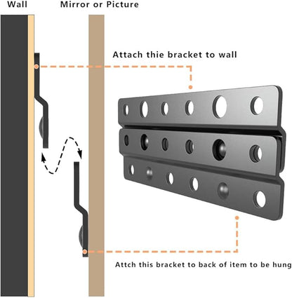 French Cleat Picture Hanger- Non Loosen Interlocking Wall Mounting Bracket- Z-Style Picture Hanger Bracket Kit for Frames, Mirrors, Shelves, Art, Whiteboards, Frames (4, 4")