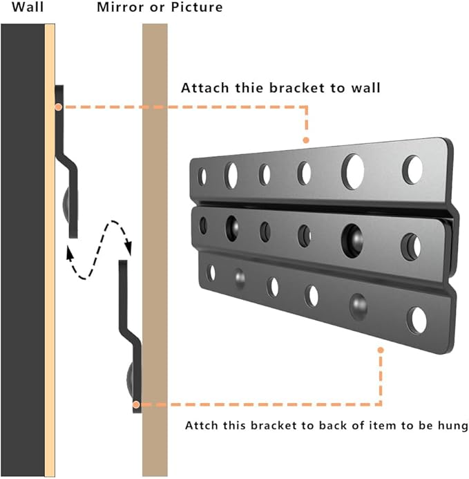 French Cleat Picture Hanger- Non Loosen Interlocking Wall Mounting Bracket- Z-Style Picture Hanger Bracket Kit for Frames, Mirrors, Shelves, Art, Whiteboards, Frames (6, 4")