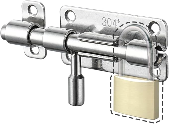 JQK Door Latch Lock Barrel Bolt 4 Inch, 304 Stainless Steel Slide Gate Latches Security Thickened 1.4mm with Padlock Hole, Silver, 2 Pack HBB120-P2