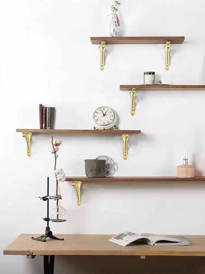 Decorative Shelf Bracket 6 inch, Gold Decorative Brackets for Shelving, Heavy Duty Vintage, DIY Projects, Hardware Included, 4 Pack, 5.9x4.17x1.73 inch,Baroque Style
