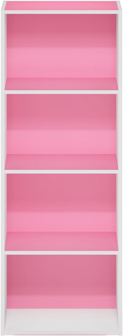 Furinno Luder Bookcase / Book / Storage, 4-Tier, Pink/White