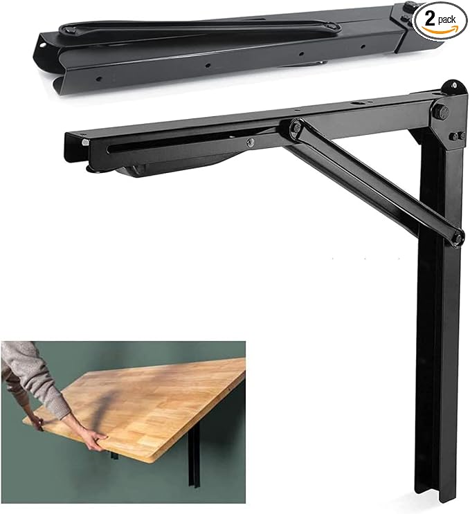 Wallmaster 24inch Folding Shelf Brackets Garage Heavy Duty Steel Max Load 500lb Floating Wall Mounted Collapsible Shelf Bracket Space Saving (Pack of 2, No Board)