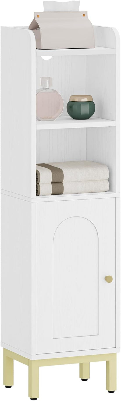 Bathroom Storage Cabinet, Small Corner Floor Cabinet with Door and Shelves, Narrow Toilet Paper Holder, Bathroom Organizer with Adjustable Shelf, for Small Spaces, White BC38213G