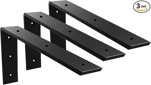 WINKER Countertop Support Bracket 3 Pack Heavy Duty 3/8" Thick Hidden L Shelf Bracket 20" x 8" x 2.5" Metal Corbels for Quartz/Granite/Wood/Concrete/Laminate Countertops, Black (6 Hole)