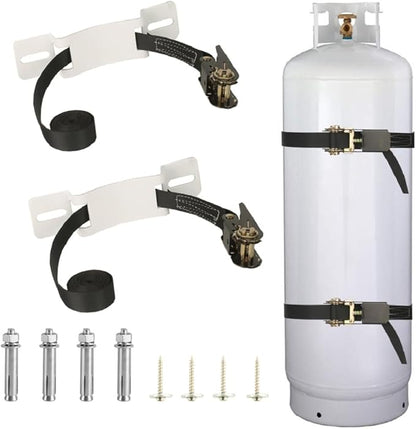 2PCS Propane Tank Holder，Oxygen Tank Holder，Propane Tank Storage,, with 6.6ft Ratchet Strap and Screws Suitable for rv Propane Tank Holder，Cylinder Wall Mounted Bracket (White) (White)