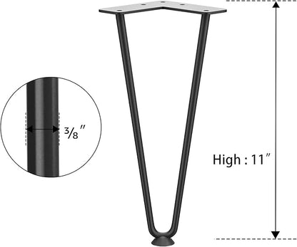 SMARTSTANDARD 11 Inch Heavy Duty Hairpin Furniture Legs, Metal Home DIY Projects for TV Stand, Sofa, Dresser with Rubber Floor Protectors Black 4PCS