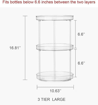 ROWNYEON 360 Rotating Makeup Organizer,3 Tier Skincare Organizers Spinning Organizer Bathroom Counter Organizer Perfume Organizer Kitchen Storage |10.6 Inches | Clear