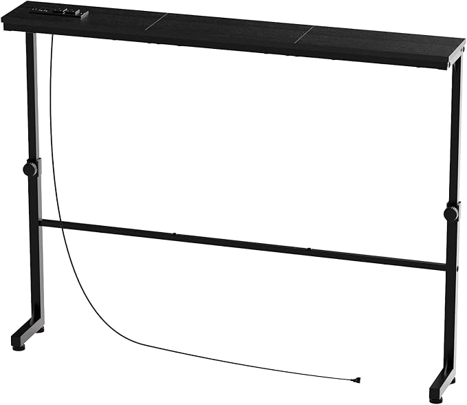 Aduanbang Adjustable Height Narrow Console Table with 2 Power Outlets, 39.4" Long x 5.9" Wide, Slim Behind Sofa Table, Black – Ideal for Living Room, Entryway, or Hallway