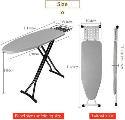 Deluxe Ironing Board with Heat-Resistant Cover & Thick Felt Pad, Foldable Design with Heavy-Duty Steel Legs, Iron Rest & Hanger, Ideal for Home, Laundry, Hotel, or Sewing Room – Iron Board Silver/Grey