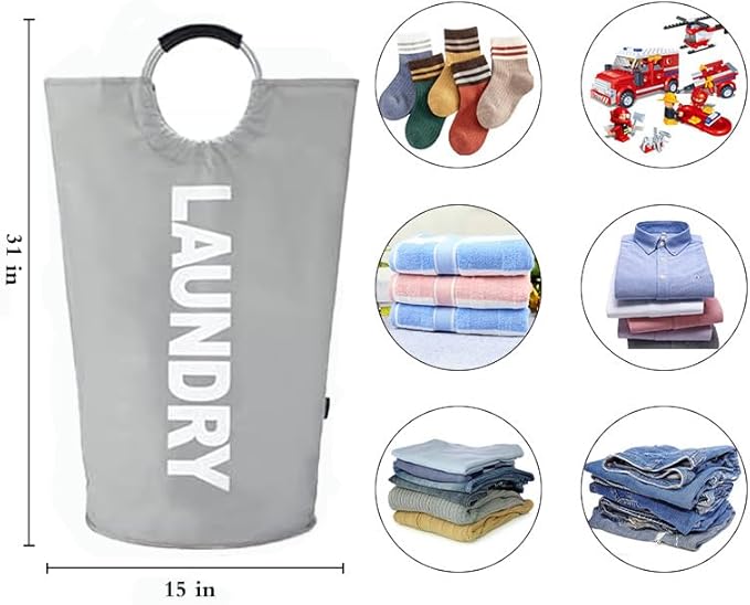3 Pack 90L Laundry Baskets, Waterproof Hamper with Foam Protected Aluminum Handles - Light Grey