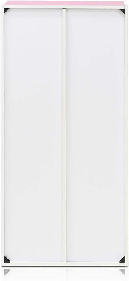 Furinno LUDER Book Shelf, 7-Cube Bookshelf, Bookcase, 9.4 x 19.5 x 41.7, for Living Room, Bedroom, Home Office, White/Pink