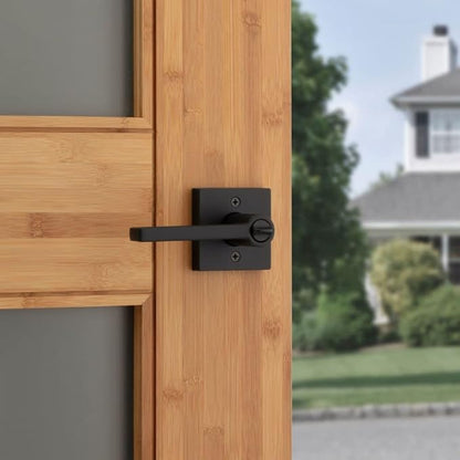 Kwikset Halifax Entry Door Handle with Lock and Key, Secure Keyed Reversible Lever Exterior, For Front Entrance and Bedrooms, Matte Black, Pick Resistant Smartkey Rekey Security and Microban