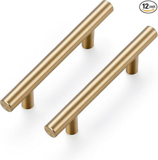 Ravinte 12 Pack 5 Inch Cabinet Pulls Champagne Bronze Stainless Steel Kitchen Drawer Pulls Cabinet Handles 5 InchLength, 3 Inch Hole Center