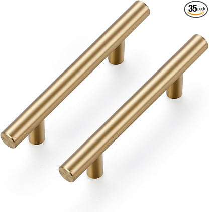 Ravinte 35 Pack 5 Inch Cabinet Pulls Champagne Bronze Stainless Steel Kitchen Drawer Pulls Cabinet Handles 5 InchLength, 3 Inch Hole Center