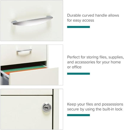 Pemberly Row 3 Drawers 27.32" Vertical White Metal Filing Cabinet Lockable Pre-Assembled Stationary Letter Size for Home, Office