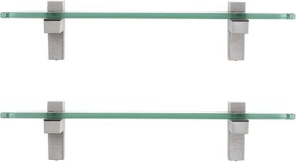 KES Glass Shelf for Bathroom, Floating Tempered Glass Bathroom Wall Shelf Rectangle 16 Inch Brushed Nickel Bracket, 2 Pack, BGS3201S40-2-P2