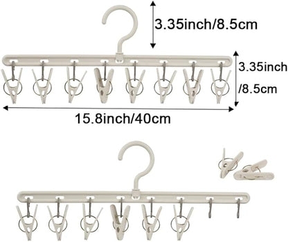 Clothes Hanger 2 Pack with 8 Clips,Clothes Drying Racks Windproof for Drying Socks Bras Underwears Baby Clothes, Hats Scarfs Towels Pants and Gloves Diaper