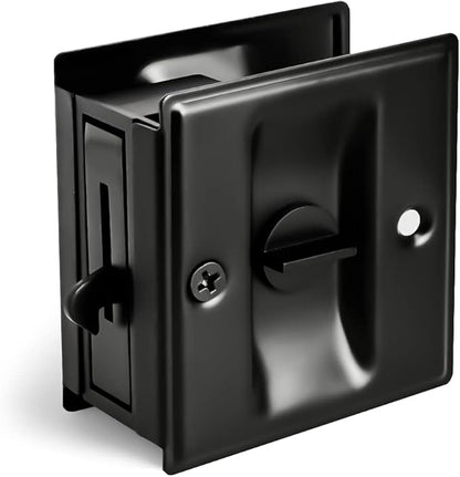 HOMOTEK Privacy Sliding Door Lock with Pull - Replace Old Or Damaged Pocket Locks Hardware Quickly and Easily, 2-3/4”x2-1/2”, for 1-3/8” Thickness Door, Black
