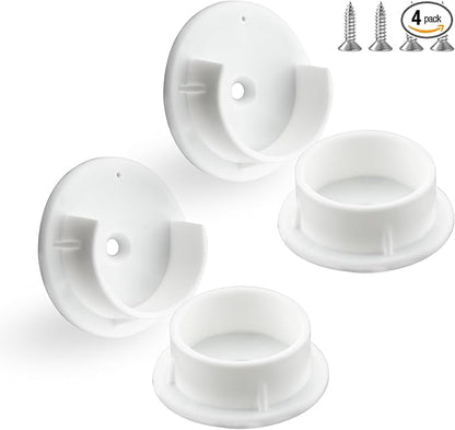 HOME MASTER HARDWARE Plastic Closet Rod Bracket,1-3/8'' Closet Rod Holders, White U-Shaped Open Type Socket Bracket, Shower Curtain Rod Pole End Supports Sockets Flange, 2 Set