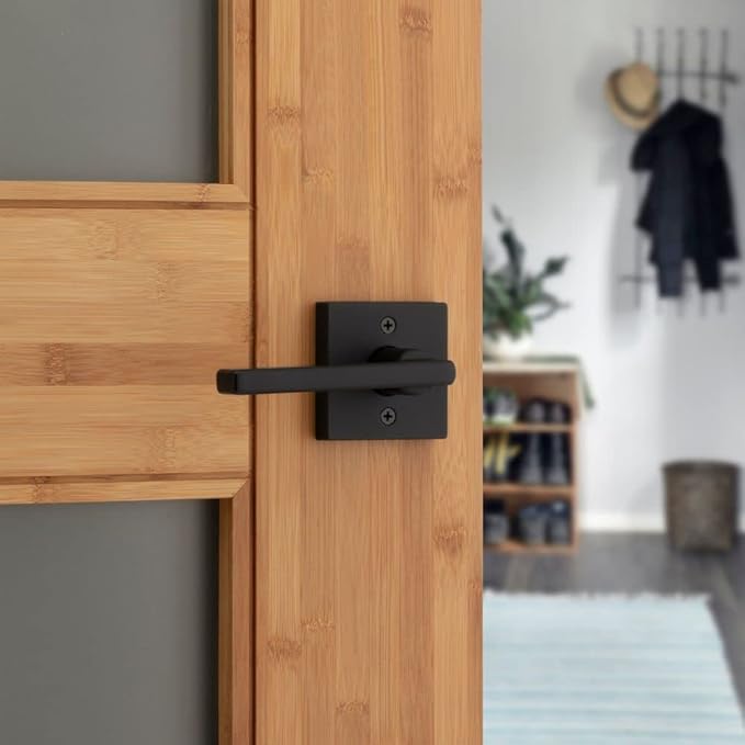 Kwikset Halifax Dummy Door Handle, Single Sided Lever for Closets, French Double Doors, and Pantry, Matte Black Non-Turning Reversible Interior Push/Pull Lever, with Microban Protection