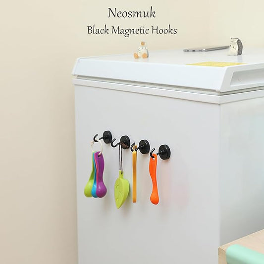 Neosmuk Magnetic Hooks, Heavy Duty 130lb+ Strong Magnet Hook for Cruise Cabins, Cruise Ship Essentials for Hanging, Metal Wall Refrigerator Hangers (Black, 10 Pack)