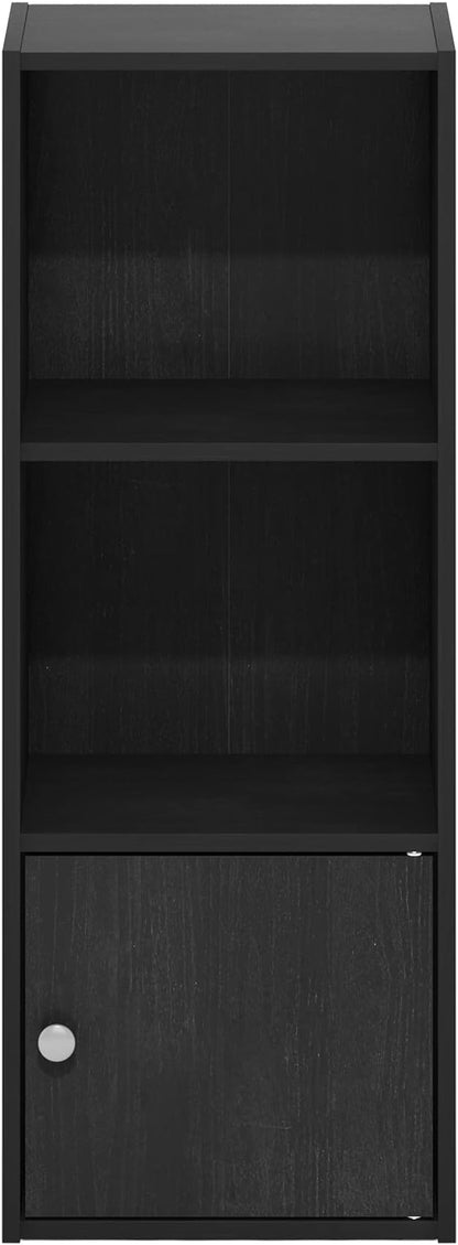 Furinno LUDER Book Shelf, 3-Tier Modern Bookshelf, Bookcase with 1 Door Storage Cabinet, 9.3 x 12 x 31.5, for Living Room, Bedroom, Home Office, Blackwood