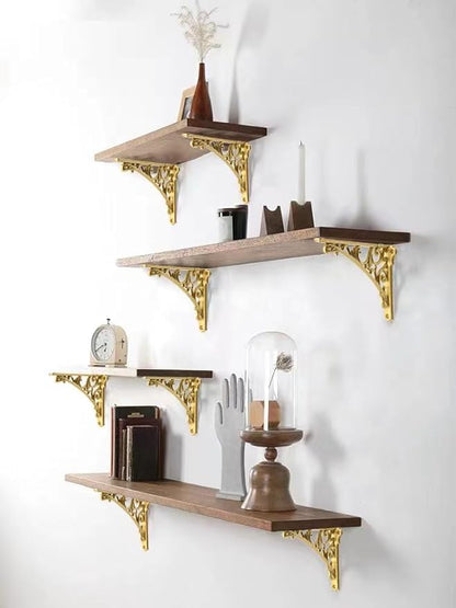 Decorative Shelf Bracket 6 inch, Gold Decorative Brackets for Shelving, Heavy Duty Vintage, DIY Projects, Hardware Included, 2 Pack, 5.9x4.17x1.73 inch,Baroque Style