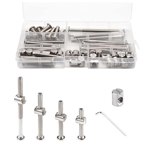 Crib Screws Hardware Replacement Kit- Baby Bed Frame Bolts &Barrel Nuts Set for Delta/Graco/Dream,M6x20mm/40mm/60mm/80mm Hex Drive Socket Cap Screws Barrel Nuts. (Silver-28set)