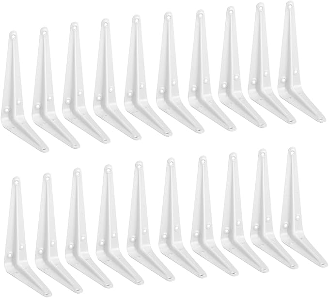 20 Pack Shelf Brackets 6 Inches White, Heavy Duty Steel Metal L Brackets for Shelves, J Brackets Wall Angel Corner Brace for Wood Board