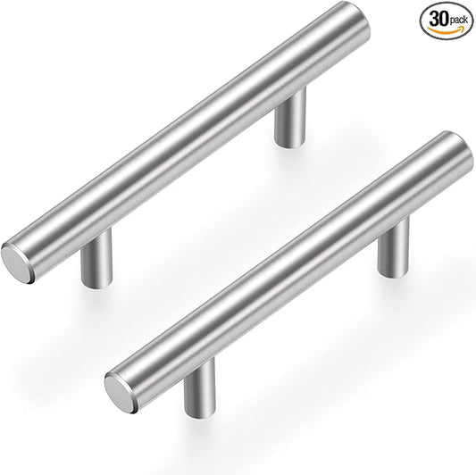 Estmoon 30 Pack Brushed Nickel Cabinet Handles 3 Inch Hole Center Drawer Pulls Stainless Steel Cabinet Pulls Silver Kitchen Handles Cabinet Hardware for Drawers, Cupboards - 5" Length, 3" Hole Center