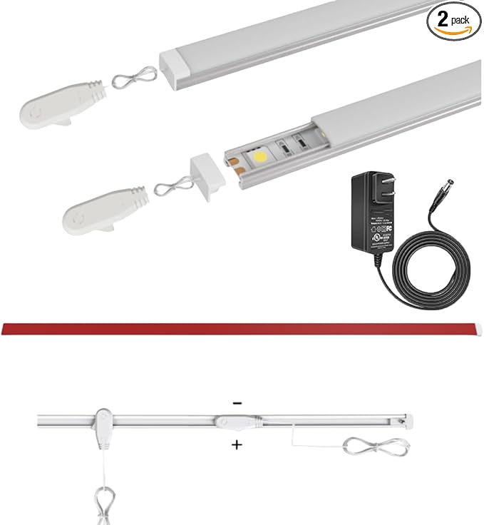 Gondola Shelving Lighting kit Includes 2 Pack 6000K pure white LED Light Bars, LED Driver and accessories Suits for Super Market Retail Display Shelves via Magnets to fit Under Shelf (30"2PCS)