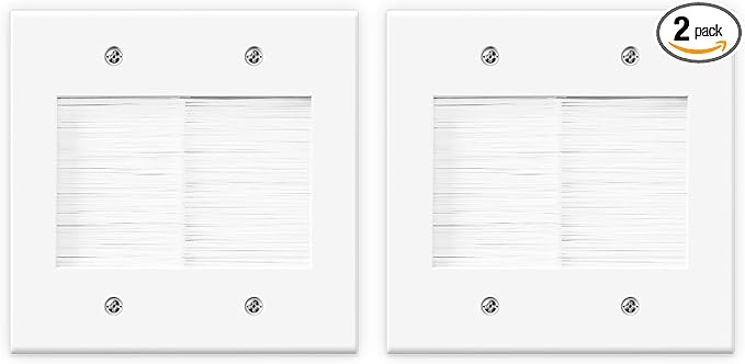 VCELINK 2 Gang Brush Wall Plate, Cable Pass Through Wire Hider for Cable Management, Ethernet Cables, HDMI Cables and Home Theater Systems, 2 Pack