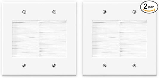 VCELINK 2 Gang Brush Wall Plate, Cable Pass Through Wire Hider for Cable Management, Ethernet Cables, HDMI Cables and Home Theater Systems, 2 Pack
