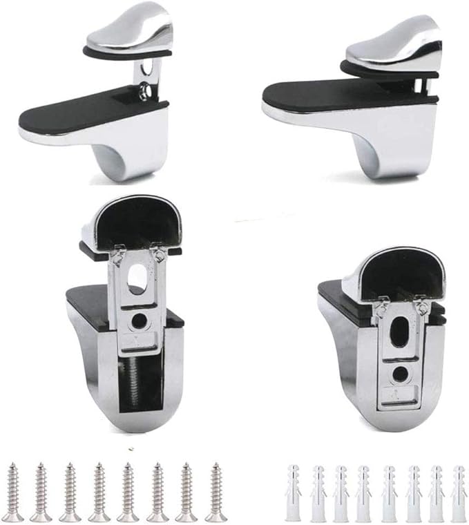 Adjustable Wood/Glass Shelf Bracket Wall Mount, Polished Chrome, 4 Pack