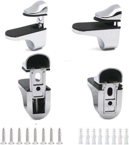 Adjustable Wood/Glass Shelf Bracket Wall Mount, Polished Chrome, 4 Pack