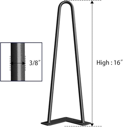 SMARTSTANDARD 16" Hairpin Furniture Legs, Metal Home DIY Projects for Nightstand, Coffee Table, Desk, etc with Rubber Floor Protectors Black 4PCS