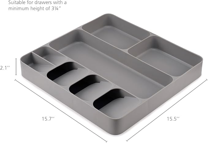 Joseph Joseph DrawerStore Compact Utensil Organizer For Kitchen Drawer Silverware, Flatware Tray, Large, Grey