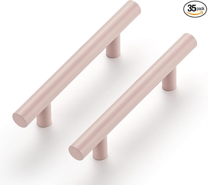 Ravinte 35 Pack | 5 Inch Cabinet Pulls Pink Stainless Steel Kitchen Drawer Pulls Cabinet Handles 5 InchLength, 3 Inch Hole Center