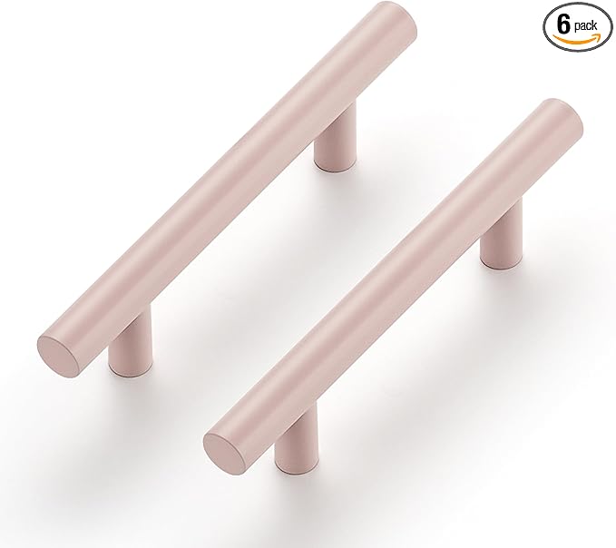 Ravinte 6 Pack | 5 Inch Cabinet Pulls Pink Stainless Steel Kitchen Drawer Pulls Cabinet Handles 5 InchLength, 3 Inch Hole Center
