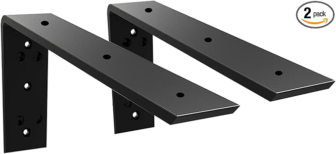 Countertop Support Bracket 2 Pack - 12 Inch Heavy Duty 3/8" Thick Black Granite Support - 12"x6"x2.5" Shelf L Bracket Mantel Corbels for Quartz/Wood/Concrete/Laminate