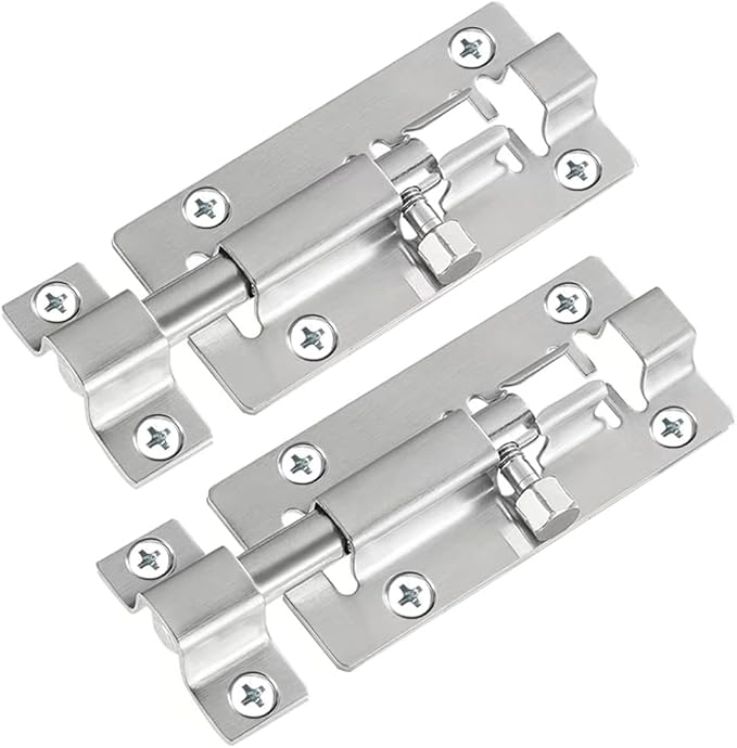 2 Pack Barrel Bolt Latch, 3 Inches Slide Latch Lock, Thickened Stainless Steel Sliding Locks for Door, Brushed Finish Sliding Bolt Lock Latches with 12PCS Screws