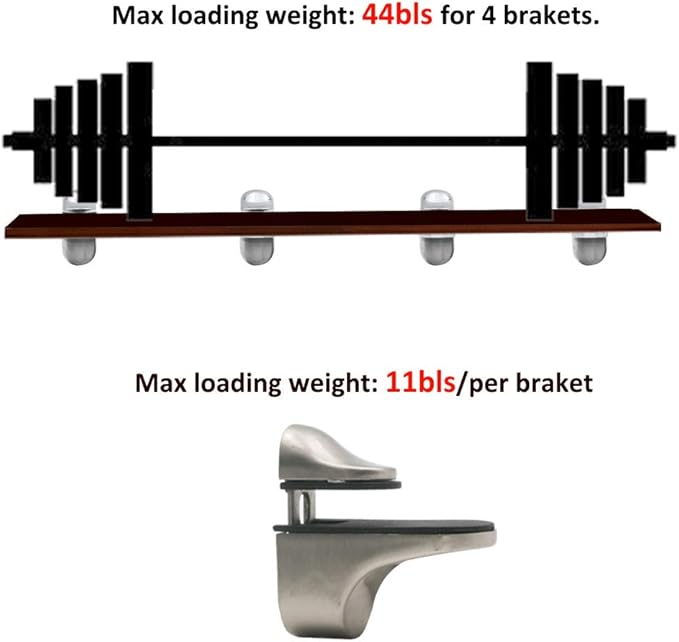 Adjustable Wood/Glass Shelf Bracket Wall Mount, Brushed Nickel, 4 Pack