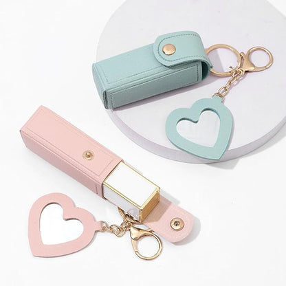 4 PACK PU Leather Potable Chapstick Holder Key Chain Bulk with Mirror, Lipstick Keychain, Lip Balm Organizer Holder Lipstick Travel Makeup Storage Case for Women Girls (Style 1)