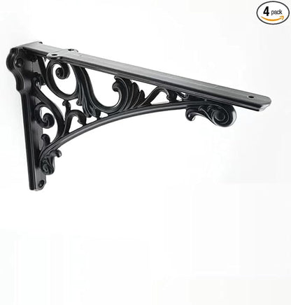 Decorative Shelf Bracket 8 inch, Black Brackets for Shelving, Heavy Duty Vintage, DIY Projects, Hardware Included, 4 Pack, 7.87x5.6x1.73 inch，Baroque Style