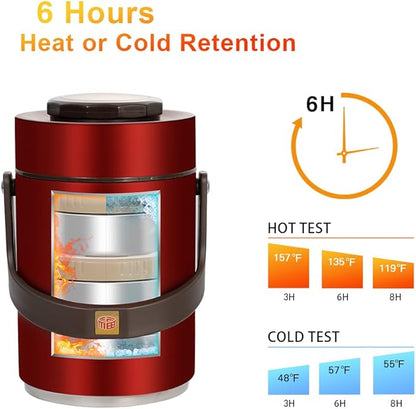 67oz Thermo for Hot Food,3-Layer Sealed Stackable Food Thermo,with Lunch Bag Soup Thermo,It Is Suitable for Daily Office Meals and Outdoor Meals (67 oz Red)