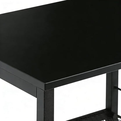 MOOACE 3 Tier End Table with Wheel, Rolling Storage Shelf Side Table Nightstand for Bedroom Kitchen Living Room Office, Stable Metal Frame and Wood Top, Black
