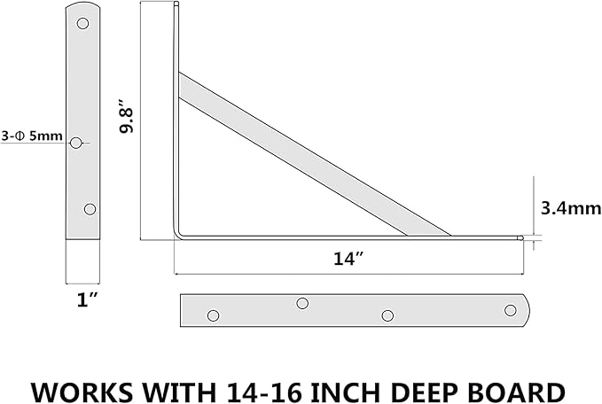 8-Pack 14 Inch Heavy Duty Shelf Brackets, Thicken Wall Bracket for Garage Floating Storage Shelves, 90 Degree Triangle Large L Bracket, Black Powder-Coated Steel